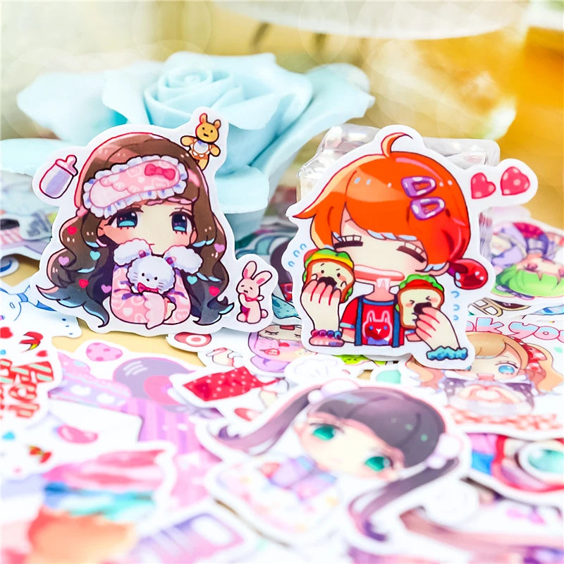 Stickers 40Pcs Cute Girl Paper Stickers Scrapbooking Decoration DIY Toy Phoneablum Diary Label Sticker Kawaii Stationery