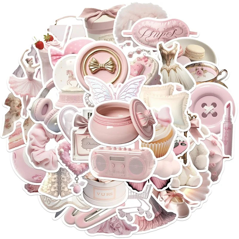 10/30/50PCS Kawaii Pink Ballet PVC Sticker Aesthetic Korean Stationery Decoration Scrapbooking School Supplies
