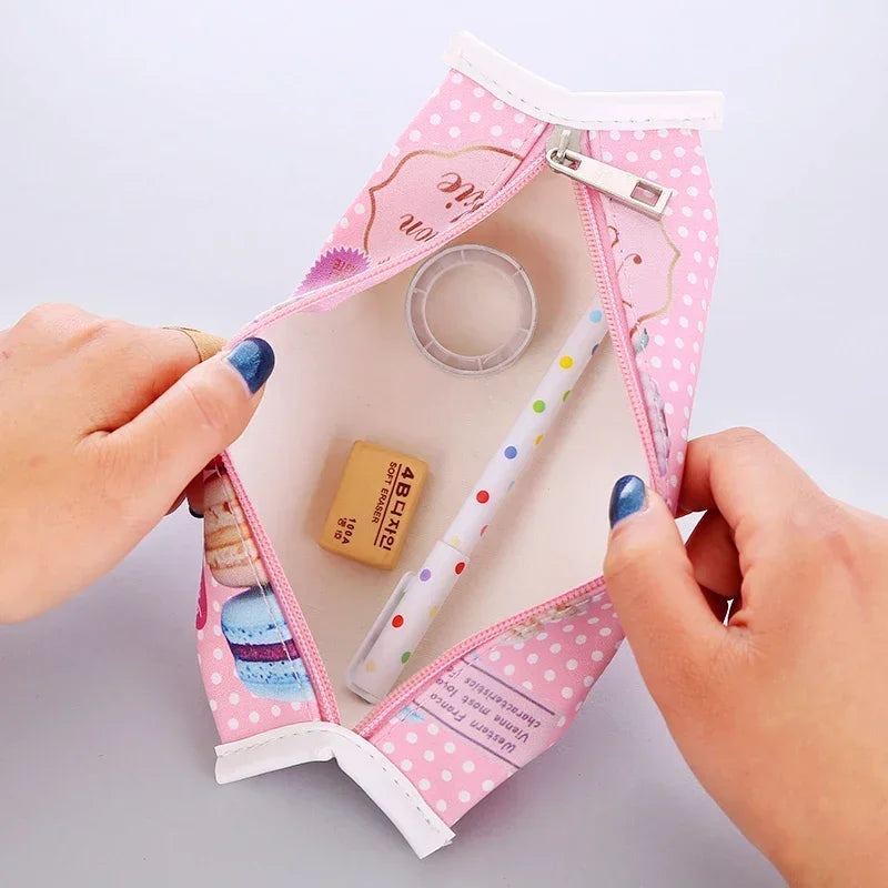 Kawaii Creative Macaron School Pencil Case for Girls Chocolate Cracker PU Leather Pencil Bag Kids Gift School Supplies 1Pc