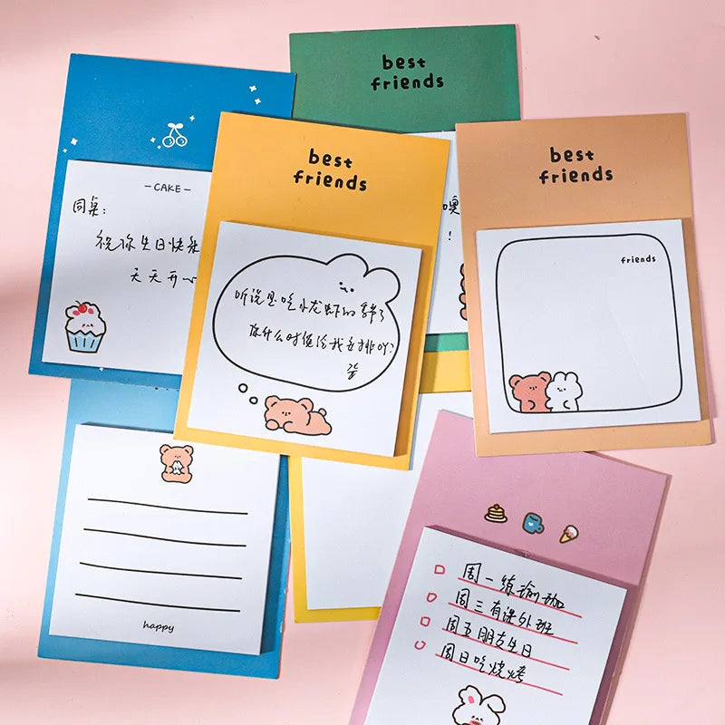 1 PCS Adhesive Cute Kawaii Bunny Bear Sticky Notes Notepad Memo Pad Office School Supply Stationery Notebook Sticker