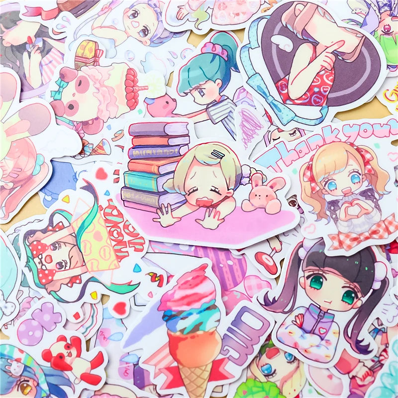 Stickers 40Pcs Cute Girl Paper Stickers Scrapbooking Decoration DIY Toy Phoneablum Diary Label Sticker Kawaii Stationery