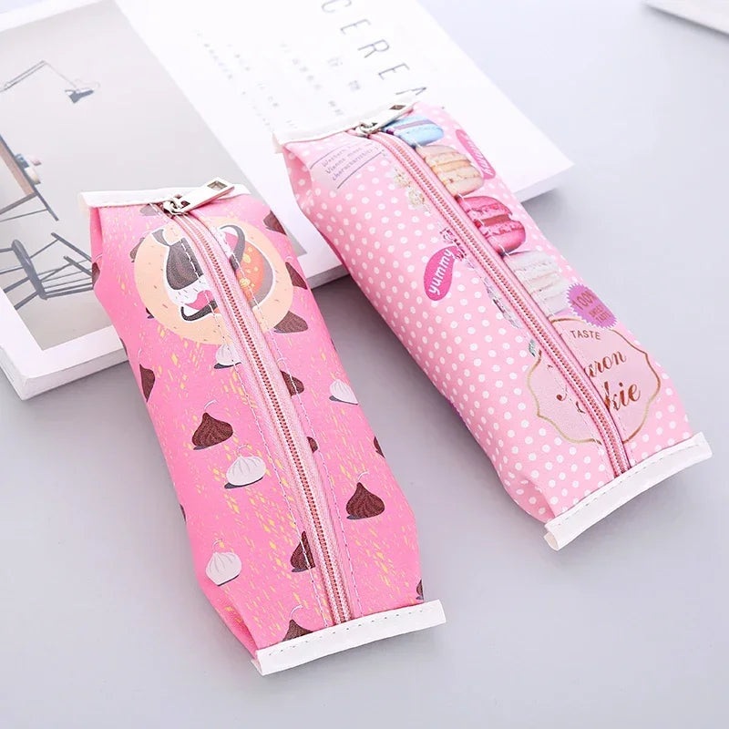 Kawaii Creative Macaron School Pencil Case for Girls Chocolate Cracker PU Leather Pencil Bag Kids Gift School Supplies 1Pc