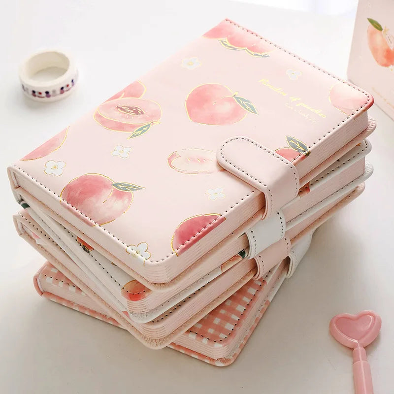 Kawaii Pink Peach Diary Cute Planner Book for Students PU Cover Magnetic Agenda Colored Inner Page Journals Stationery Notebooks