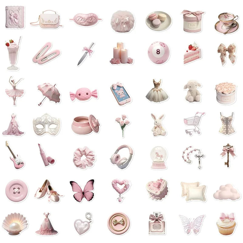10/30/50PCS Kawaii Pink Ballet PVC Sticker Aesthetic Korean Stationery Decoration Scrapbooking School Supplies