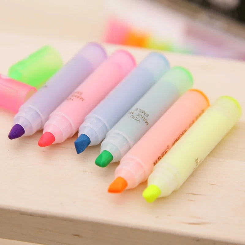 6Pcs/Set Rabbit Mini Fluorescent Highlighter Pen Kawaii Chalk Marker Pens Stationery Material Escolar Papelaria School Supplie