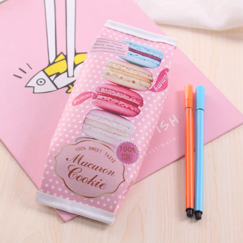 Kawaii Creative Macaron School Pencil Case for Girls Chocolate Cracker PU Leather Pencil Bag Kids Gift School Supplies 1Pc