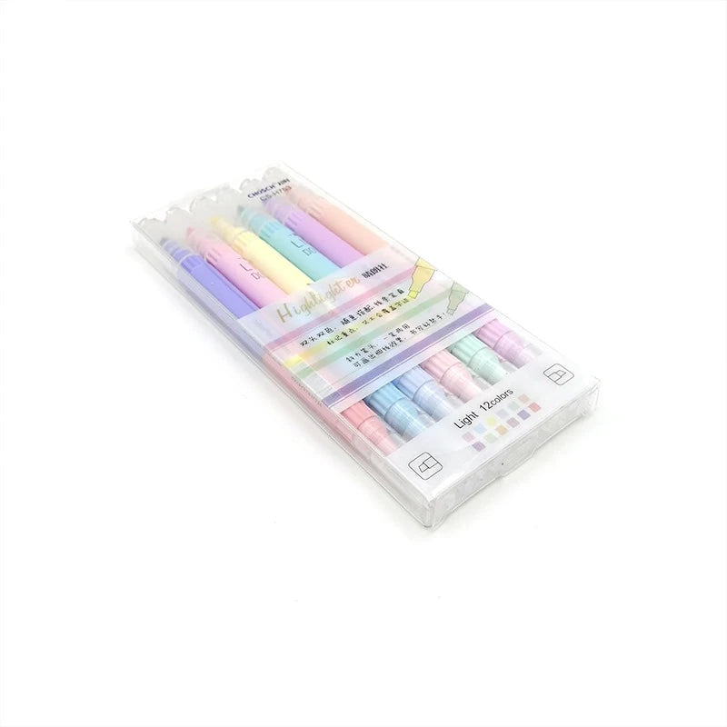 6Pcs/Set Highlighter Pen Set Double Headed Kawaii Fluorescence Colour School Supplies Marker Stationery