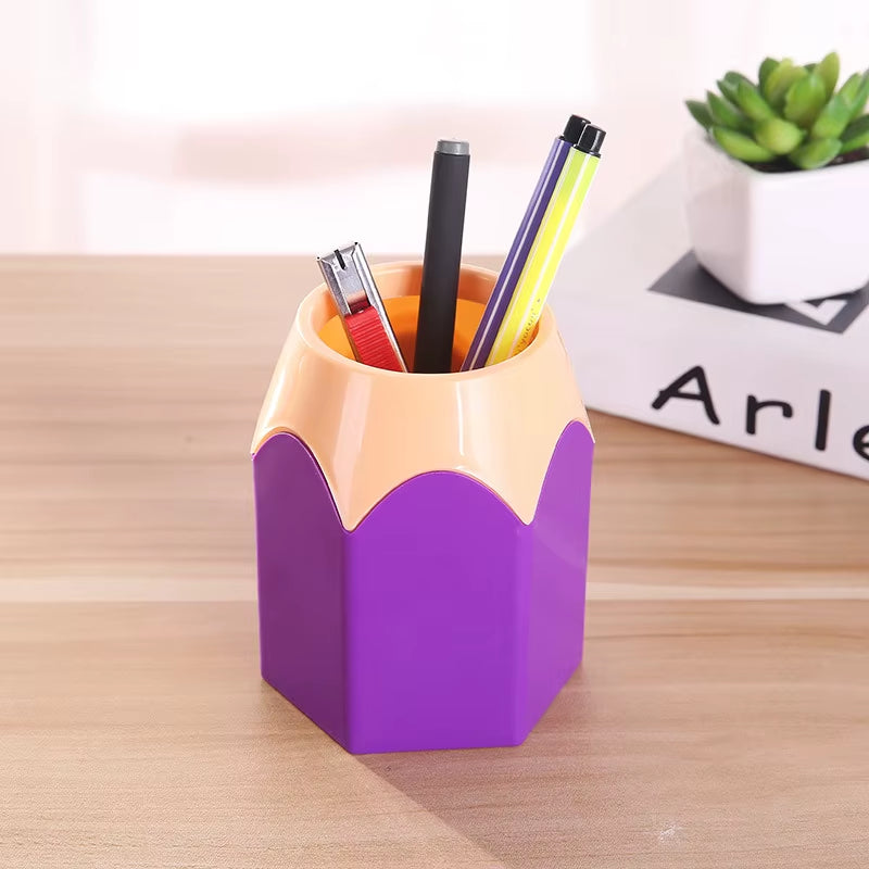 Cute Pencil Head Shape Pen Holder Pencil Storage Box Student Desktop Office Household Multifunctional Makeup Brush Organizer Box