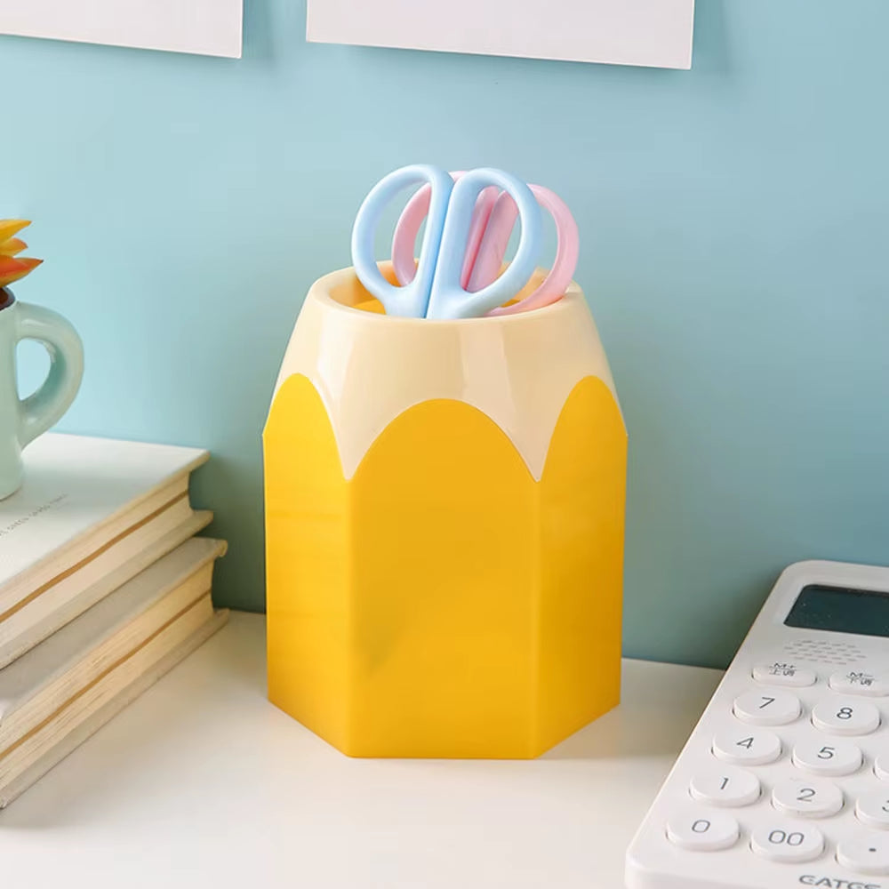 Cute Pencil Head Shape Pen Holder Pencil Storage Box Student Desktop Office Household Multifunctional Makeup Brush Organizer Box
