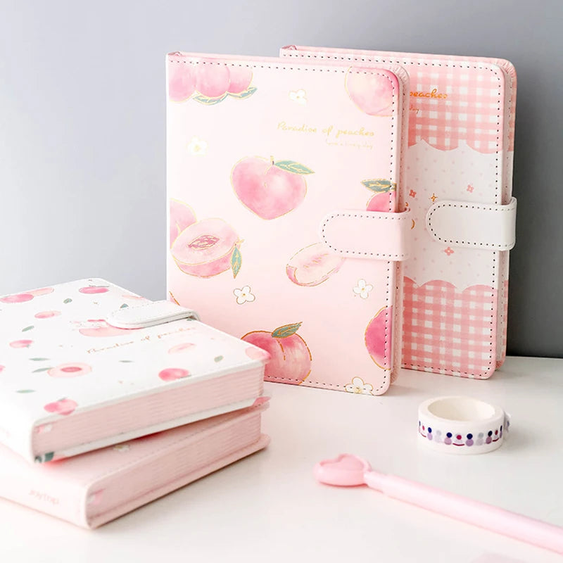 Kawaii Pink Peach Diary Cute Planner Book for Students PU Cover Magnetic Agenda Colored Inner Page Journals Stationery Notebooks