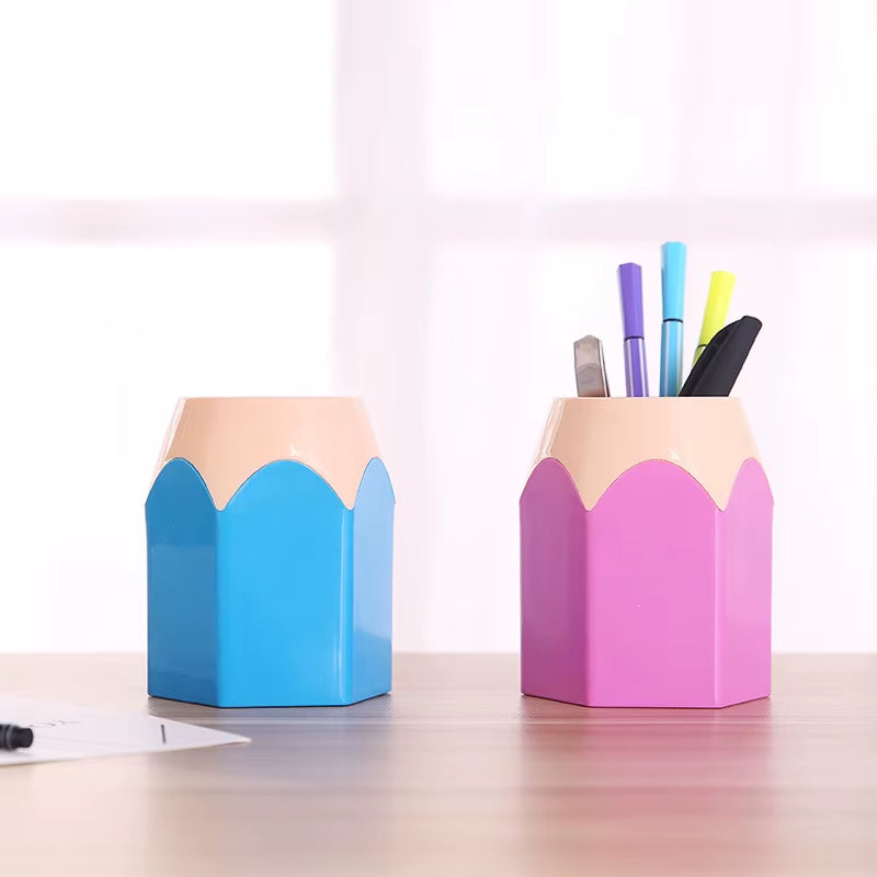 Cute Pencil Head Shape Pen Holder Pencil Storage Box Student Desktop Office Household Multifunctional Makeup Brush Organizer Box