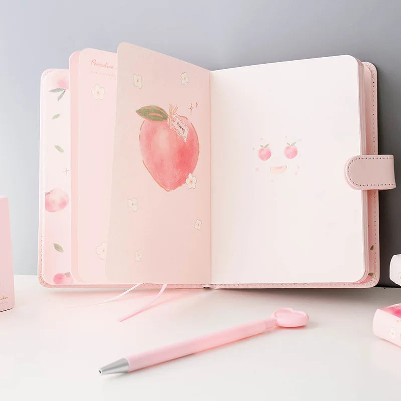Kawaii Pink Peach Diary Cute Planner Book for Students PU Cover Magnetic Agenda Colored Inner Page Journals Stationery Notebooks