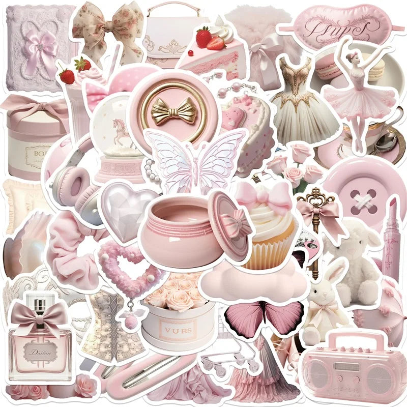 10/30/50PCS Kawaii Pink Ballet PVC Sticker Aesthetic Korean Stationery Decoration Scrapbooking School Supplies