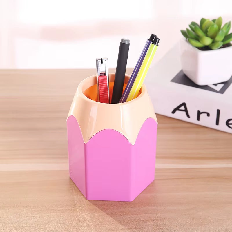 Cute Pencil Head Shape Pen Holder Pencil Storage Box Student Desktop Office Household Multifunctional Makeup Brush Organizer Box