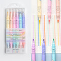 6Pcs/Set Highlighter Pen Set Double Headed Kawaii Fluorescence Colour School Supplies Marker Stationery