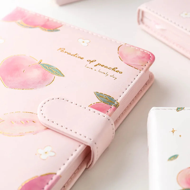 Kawaii Pink Peach Diary Cute Planner Book for Students PU Cover Magnetic Agenda Colored Inner Page Journals Stationery Notebooks