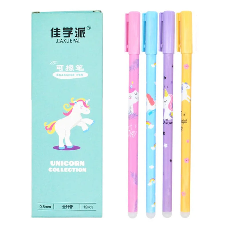 4Pcs/Set Unicorn Erasable Gel Pen 0.5Mm Kawaii Blue Black Ink Writing Pens Washable Handle for School Office Stationery Supplies