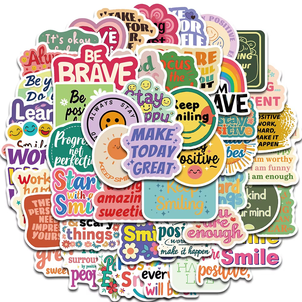 50PCS Positive Affirmation Stickers Kawaii Harajuku Skateboard Graffiti Decals Luggage Suitcase Bike Gift Phone Bike Sticker