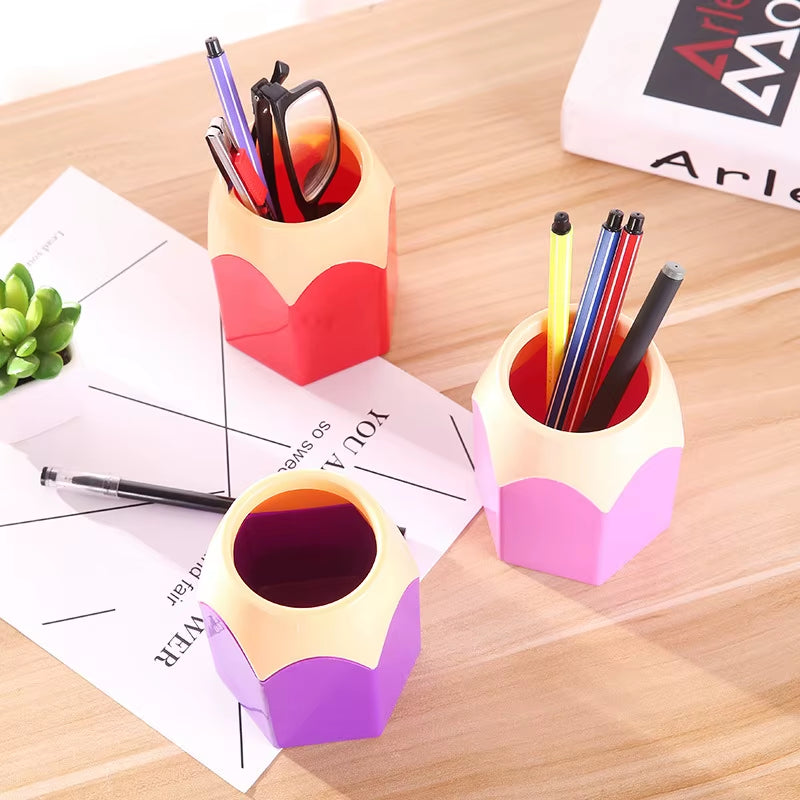 Cute Pencil Head Shape Pen Holder Pencil Storage Box Student Desktop Office Household Multifunctional Makeup Brush Organizer Box