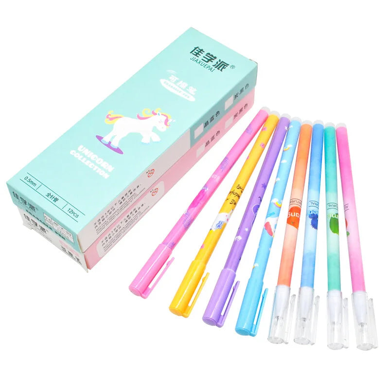 4Pcs/Set Unicorn Erasable Gel Pen 0.5Mm Kawaii Blue Black Ink Writing Pens Washable Handle for School Office Stationery Supplies
