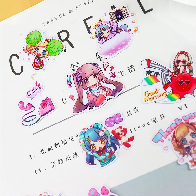 Stickers 40Pcs Cute Girl Paper Stickers Scrapbooking Decoration DIY Toy Phoneablum Diary Label Sticker Kawaii Stationery
