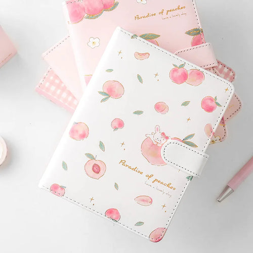 Kawaii Pink Peach Diary Cute Planner Book for Students PU Cover Magnetic Agenda Colored Inner Page Journals Stationery Notebooks