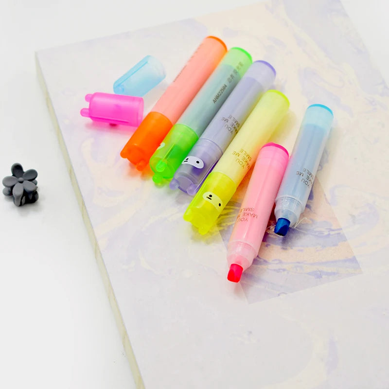 6Pcs/Set Rabbit Mini Fluorescent Highlighter Pen Kawaii Chalk Marker Pens Stationery Material Escolar Papelaria School Supplie