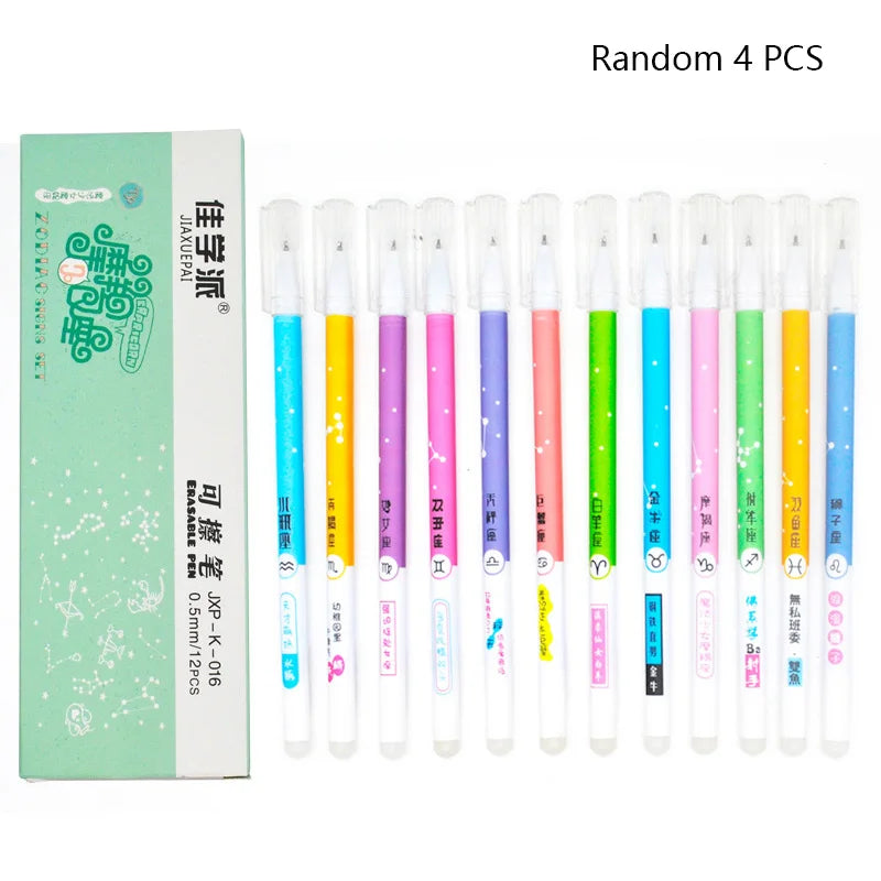 4Pcs/Set Unicorn Erasable Gel Pen 0.5Mm Kawaii Blue Black Ink Writing Pens Washable Handle for School Office Stationery Supplies