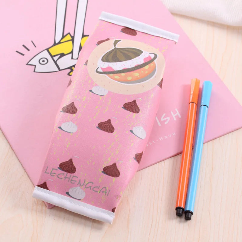 Kawaii Creative Macaron School Pencil Case for Girls Chocolate Cracker PU Leather Pencil Bag Kids Gift School Supplies 1Pc