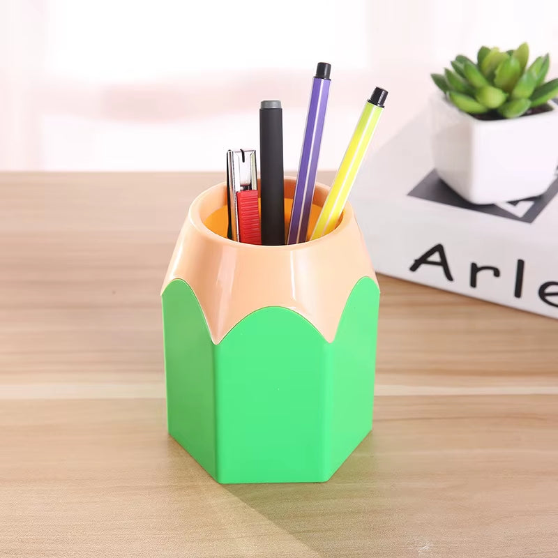 Cute Pencil Head Shape Pen Holder Pencil Storage Box Student Desktop Office Household Multifunctional Makeup Brush Organizer Box