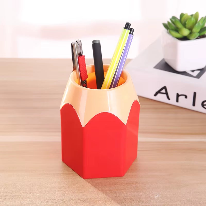 Cute Pencil Head Shape Pen Holder Pencil Storage Box Student Desktop Office Household Multifunctional Makeup Brush Organizer Box