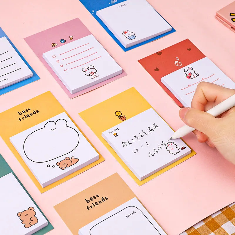 1 PCS Adhesive Cute Kawaii Bunny Bear Sticky Notes Notepad Memo Pad Office School Supply Stationery Notebook Sticker